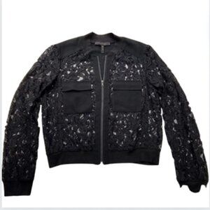 BCBG Black Lace Long Sleeve Zipper Jacket, Small